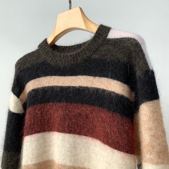 🍁ACNE STUDIOS Green and Red Kalbah Mohair Striped Sweater - Picture 14 of 16